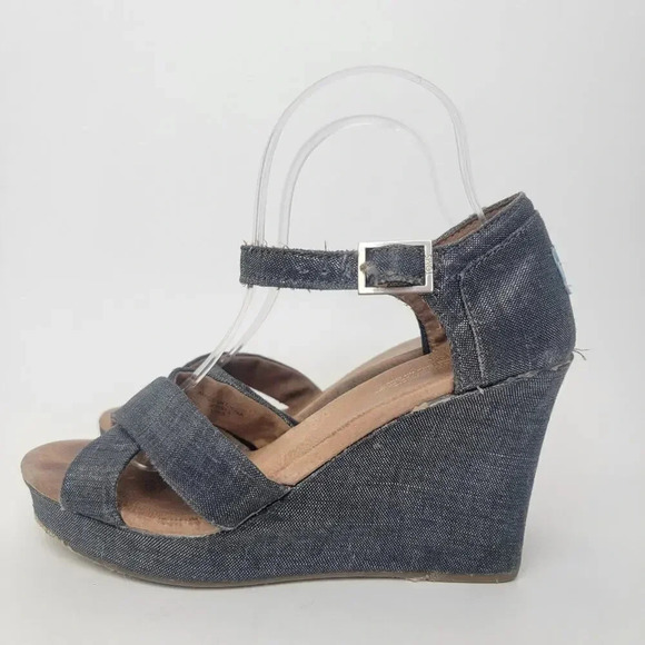 [TOMS] Sienna Iridescent  Black Denim Wedge Heel Sandals - 8.5 - Picture 3 of 11